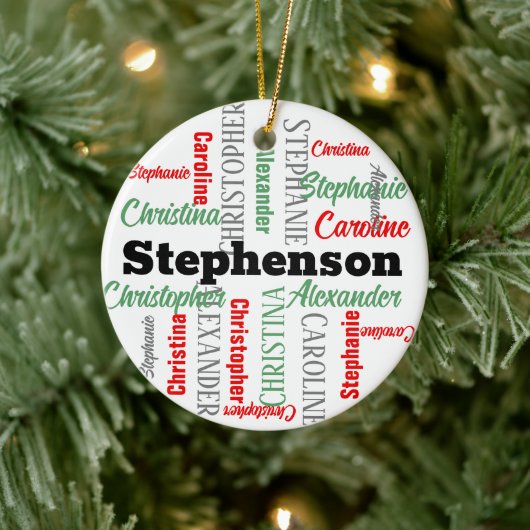 Gepersonaliseerde Word-Art Collage Familie Vakanti Keramisch Ornament (Boom)