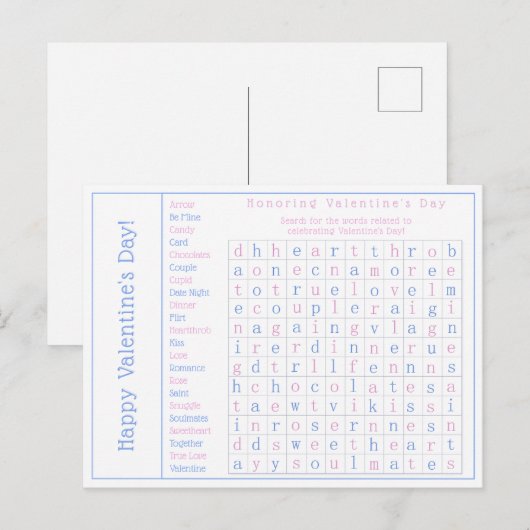 Gepersonaliseerde Word Search Puzzel, Valentijnsda Feestdagenkaart (Voorkant / Achterkant)