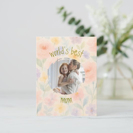Gepersonaliseerde 'World's Best Mom' Floral Kaart (Staand voorkant)