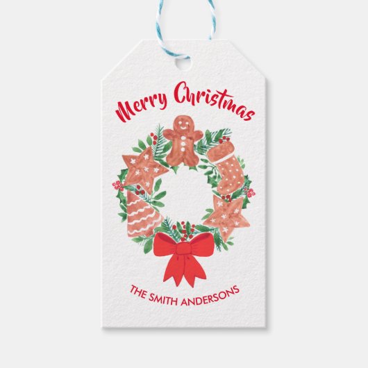 Gepersonaliseerde Wreath Merry Kerstmis Cadeaulabel (Voorkant)