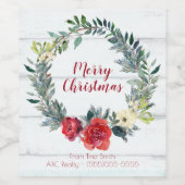 Gepersonaliseerde Wreath Merry Kerstmis Wijn Etiket (Enkel label)