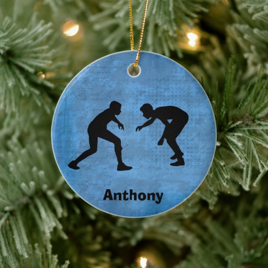 Gepersonaliseerde Wrestler Silhouettes kerst Keramisch Ornament (Boom)