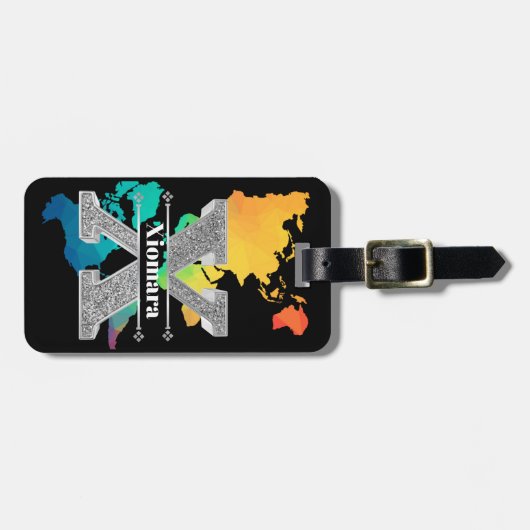 Gepersonaliseerde X Initiaal Silver Monogram Jouw Bagagelabel (Voorkant horizontaal)