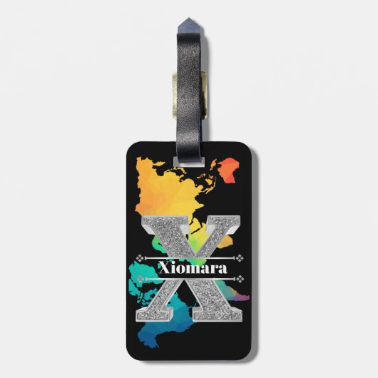 Gepersonaliseerde X Initiaal Silver Monogram Jouw Bagagelabel (Achterkant verticaal)