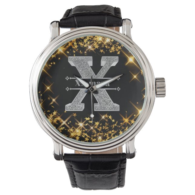 Gepersonaliseerde X Initiaal Silver Monogram Jouw  Horloge (Voorkant)