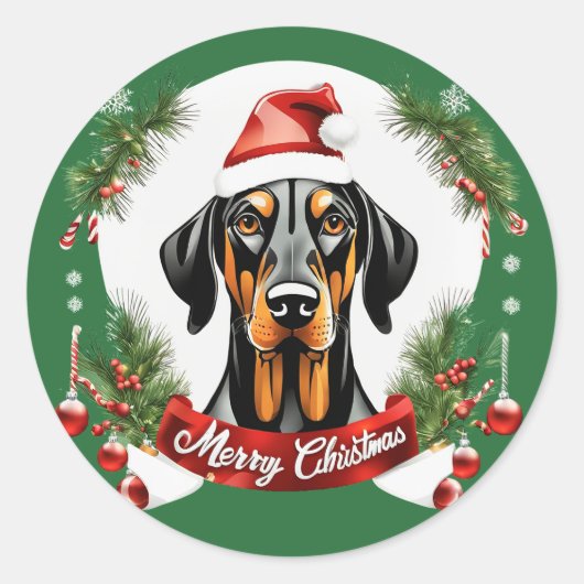 Gepersonaliseerde Xmas Doberman Hond Vrolijk Kerst Ronde Sticker (Voorkant)