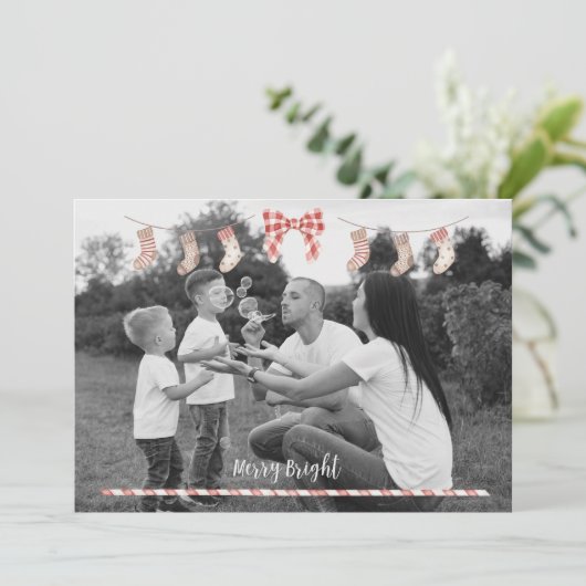 Gepersonaliseerde Xmas Kaart met sokken (Staand voorkant)