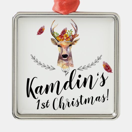 Gepersonaliseerde XMAS Ornament boho hert Buck hoo (Voorkant)