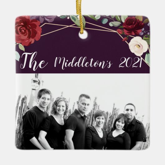 Gepersonaliseerde XMAS Ornament Plum Paarse Rozen  (Voorkant)