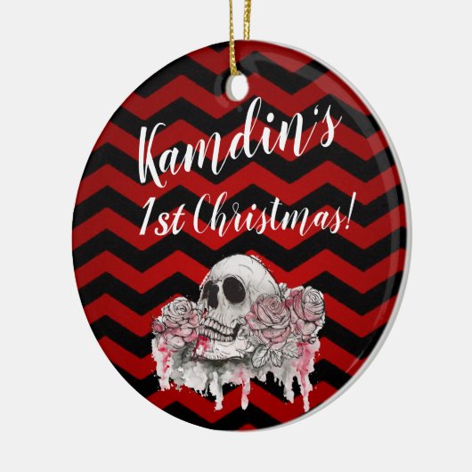 Gepersonaliseerde XMAS Ornament schedel Roos gothi (Links)