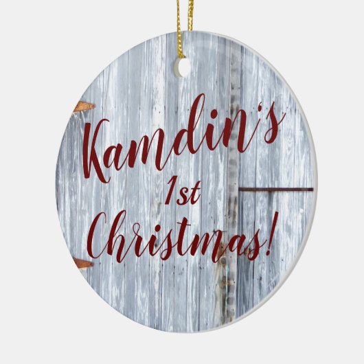 Gepersonaliseerde XMAS Ornament Witte Wash Wood Ba (Links)
