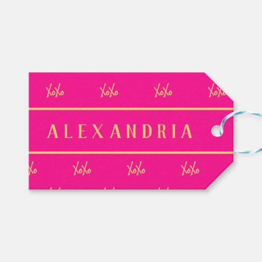 Gepersonaliseerde XOXO Hot Pink Valentijn's Day Cadeaulabel (Voorkant (Horizontaal))