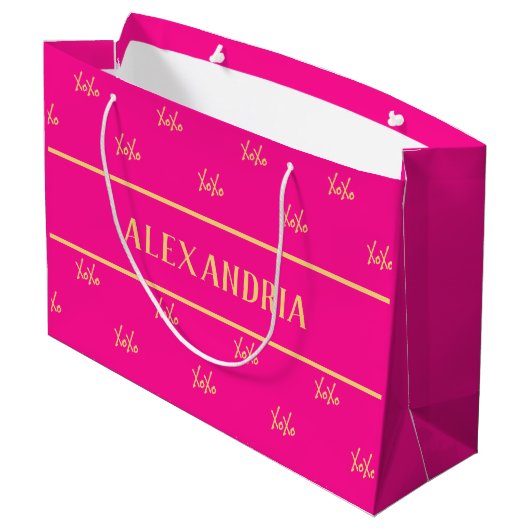 Gepersonaliseerde XOXO Hot Pink Valentijn's Day Groot Cadeauzakje (Achterkant Gekanteld)