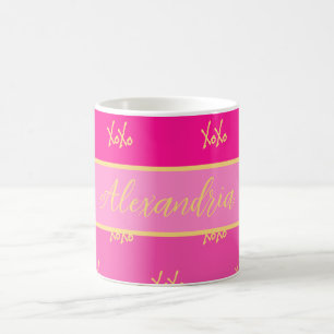 Gepersonaliseerde XOXO roze streep Koffiemok