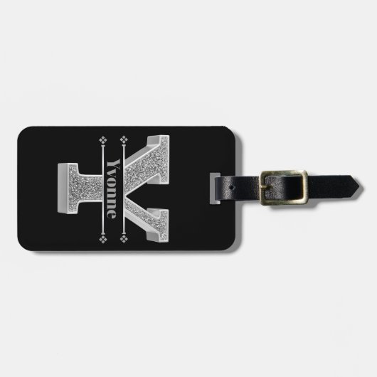 Gepersonaliseerde Y Initiaal Silver Monogram Jouw Bagagelabel (Voorkant horizontaal)