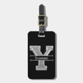Gepersonaliseerde Y Initiaal Silver Monogram Jouw  Bagagelabel (Voorkant verticaal)