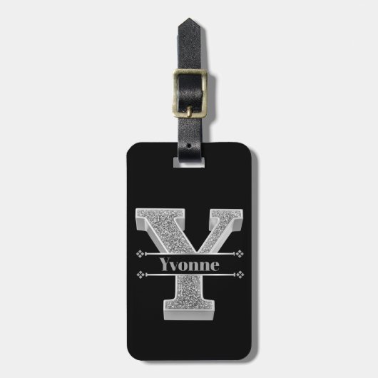 Gepersonaliseerde Y Initiaal Silver Monogram Jouw Bagagelabel (Voorkant verticaal)