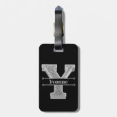 Gepersonaliseerde Y Initiaal Silver Monogram Jouw Bagagelabel (Achterkant verticaal)