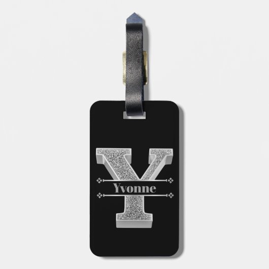 Gepersonaliseerde Y Initiaal Silver Monogram Jouw Bagagelabel (Achterkant verticaal)