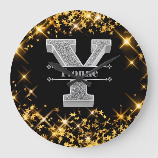 Gepersonaliseerde Y Initiaal Silver Monogram Jouw  Grote Klok (Voorkant)
