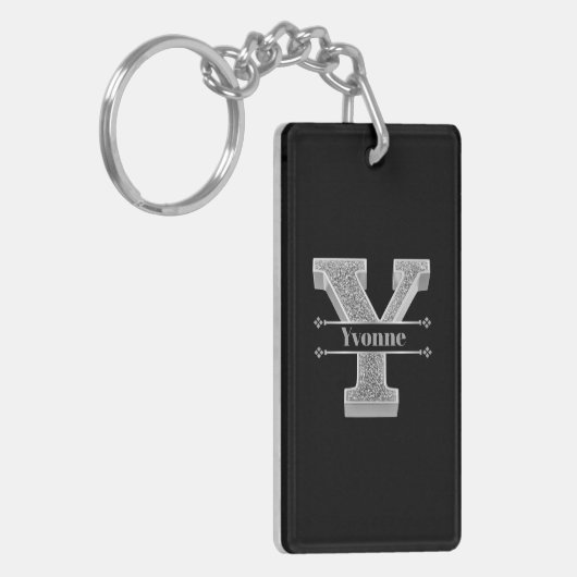 Gepersonaliseerde Y Initiaal Silver Monogram Jouw  Sleutelhanger (Voorkant Links)