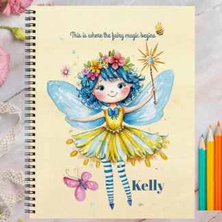 Gepersonaliseerde Yellow Fairy Notitieboek en tijd