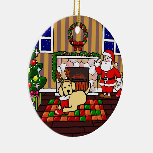 Gepersonaliseerde Yellow Labrador kerstCartoon Keramisch Ornament (Rechts)