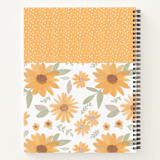 Gepersonaliseerde Yellow Stippen Sunflower Journal Notitieboek (Achterkant)