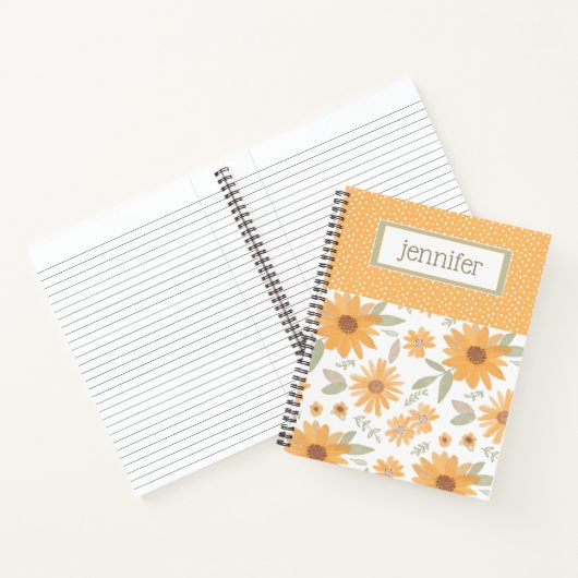Gepersonaliseerde Yellow Stippen Sunflower Journal Notitieboek (Binnen)