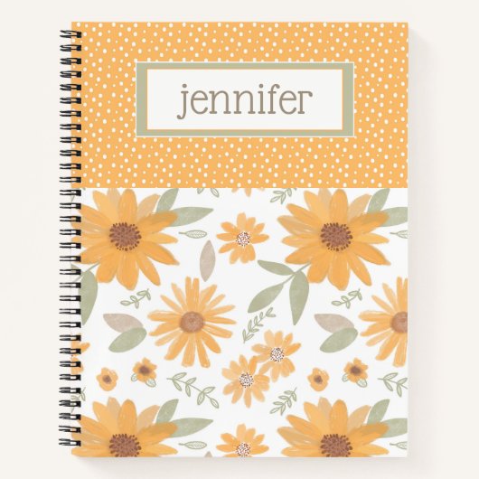 Gepersonaliseerde Yellow Stippen Sunflower Journal Notitieboek (Voorkant)
