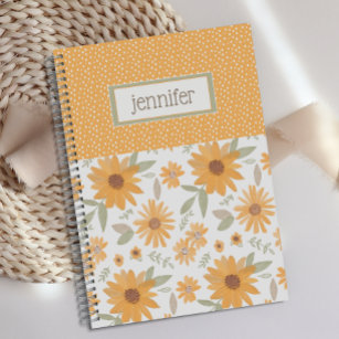 Gepersonaliseerde Yellow Stippen Sunflower Journal Notitieboek