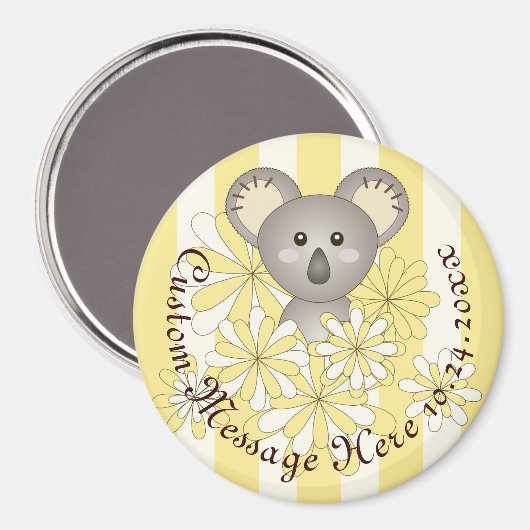 Gepersonaliseerde Yellow Stripe Baby Koala Party F Magneet (Voorkant / Achterkant)