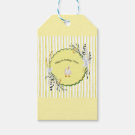 Gepersonaliseerde Yellow Stripe Duckling Verjaarda Cadeaulabel