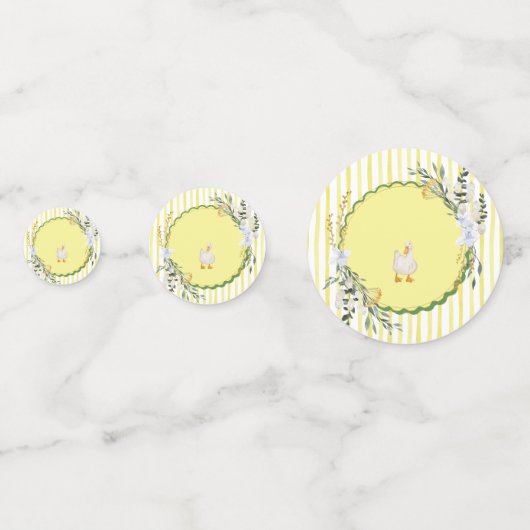 Gepersonaliseerde Yellow Stripe Duckling Verjaarda Confetti (Achterkanten)