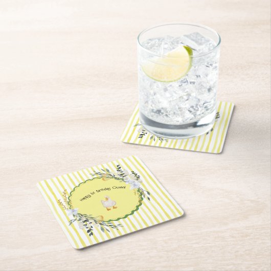 Gepersonaliseerde Yellow Stripe Duckling Verjaarda Kartonnen Onderzetters (Insitu)