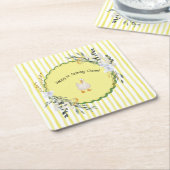Gepersonaliseerde Yellow Stripe Duckling Verjaarda Kartonnen Onderzetters (Schuin)
