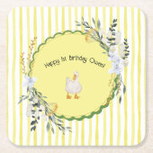 Gepersonaliseerde Yellow Stripe Duckling Verjaarda Kartonnen Onderzetters (Voorkant)