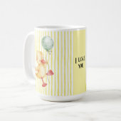 Gepersonaliseerde Yellow Stripe Duckling Verjaarda Koffiemok (Voorkant links)