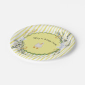 Gepersonaliseerde Yellow Stripe Duckling Verjaarda Papieren Bordje (Gekanteld)