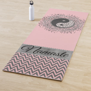Gepersonaliseerde Yin Yang Chevron Roze Zilveren G Yogamat