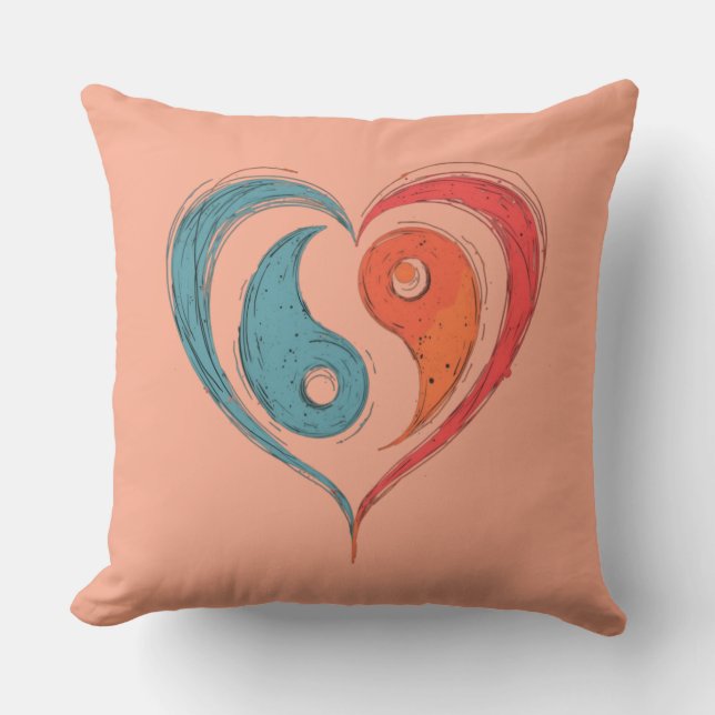 Gepersonaliseerde Yin Yang Heart Symbool Kussen (Voorkant)