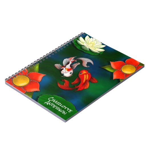 Gepersonaliseerde Yin Yang Koi Fish White Lotus Po Notitieboek (Linkerzijde)