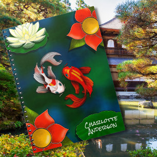 Gepersonaliseerde Yin Yang Koi Fish White Lotus Po Notitieboek