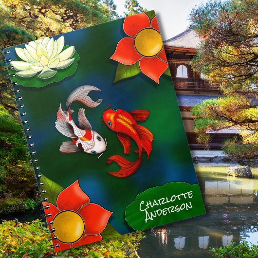 Gepersonaliseerde Yin Yang Koi Fish White Lotus Po Notitieboek