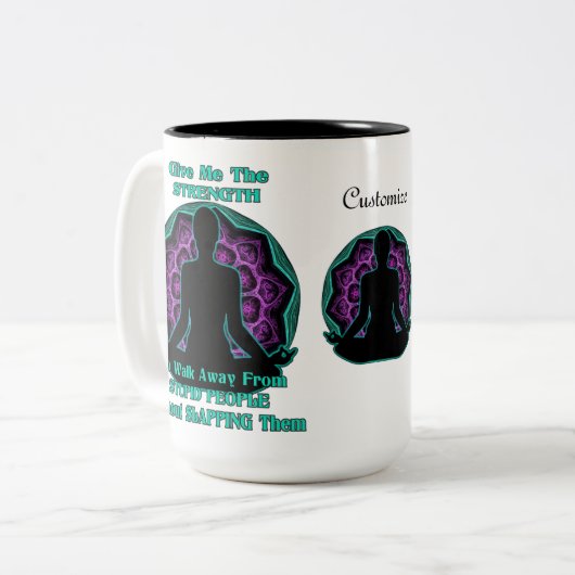 Gepersonaliseerde Yoga Mandala Humor White Tweekleurige Koffiemok (Voorkant links)