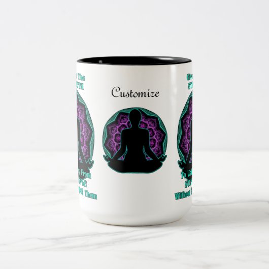 Gepersonaliseerde Yoga Mandala Humor White Tweekleurige Koffiemok (Center)