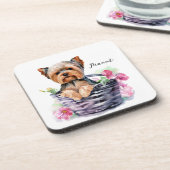 Gepersonaliseerde Yorkie in de Basket Waterverf Ar Bier Onderzetter (Linkerzijde)