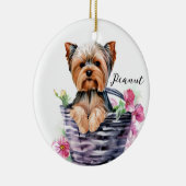 Gepersonaliseerde Yorkie in de Basket Waterverf Ar Keramisch Ornament (Rechts)