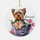 Gepersonaliseerde Yorkie in de Basket Waterverf Ar Keramisch Ornament (Achterkant)
