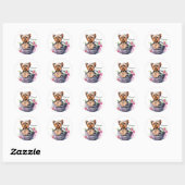 Gepersonaliseerde Yorkie in de Basket Waterverf Ar Ronde Sticker (Vel)